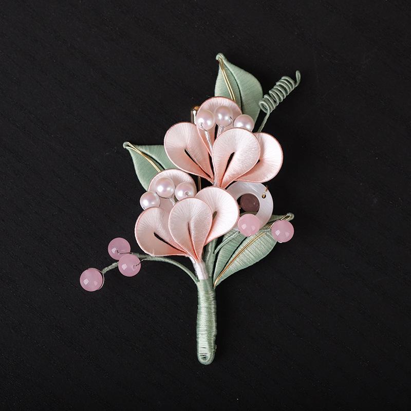 andmade Silk Flower Hair Accessory Pearls Hand Woven Leaves