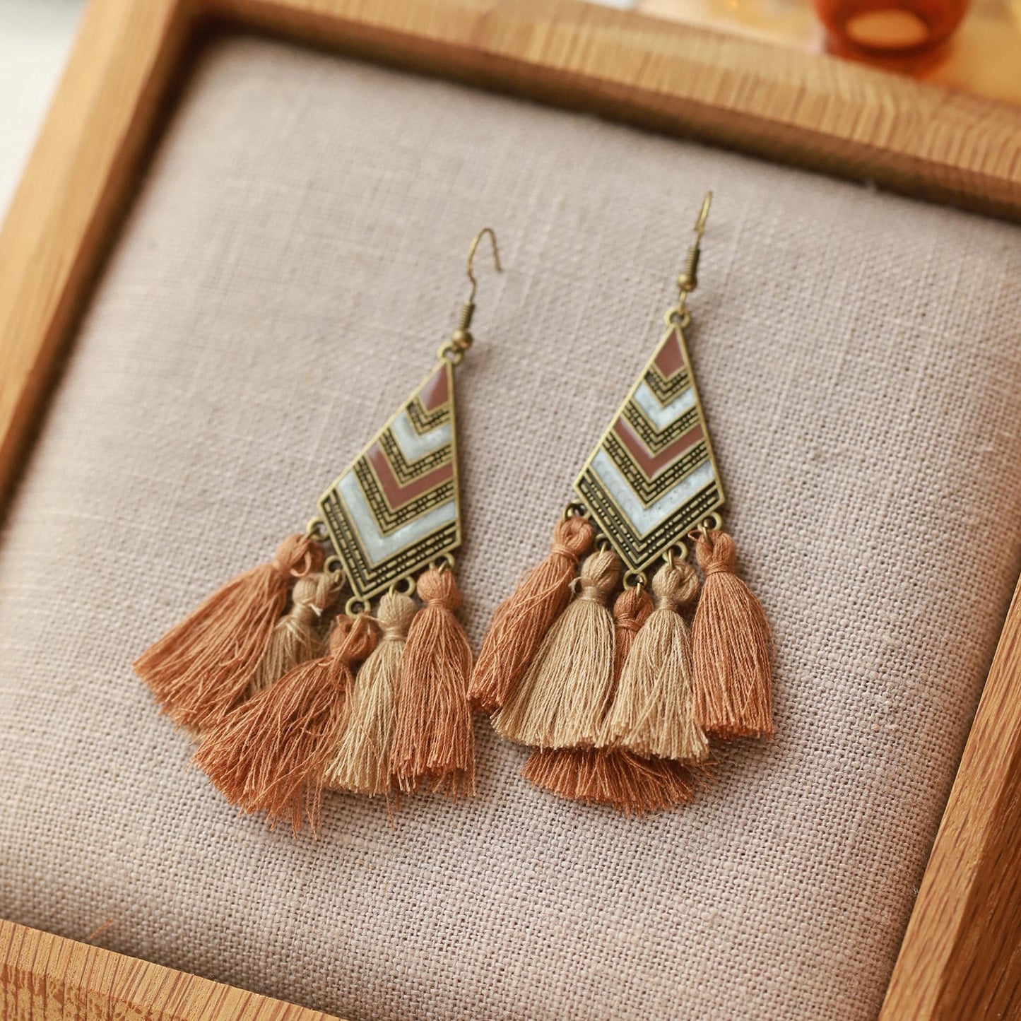 Boho Tassel Drop Earrings Handmade Gold