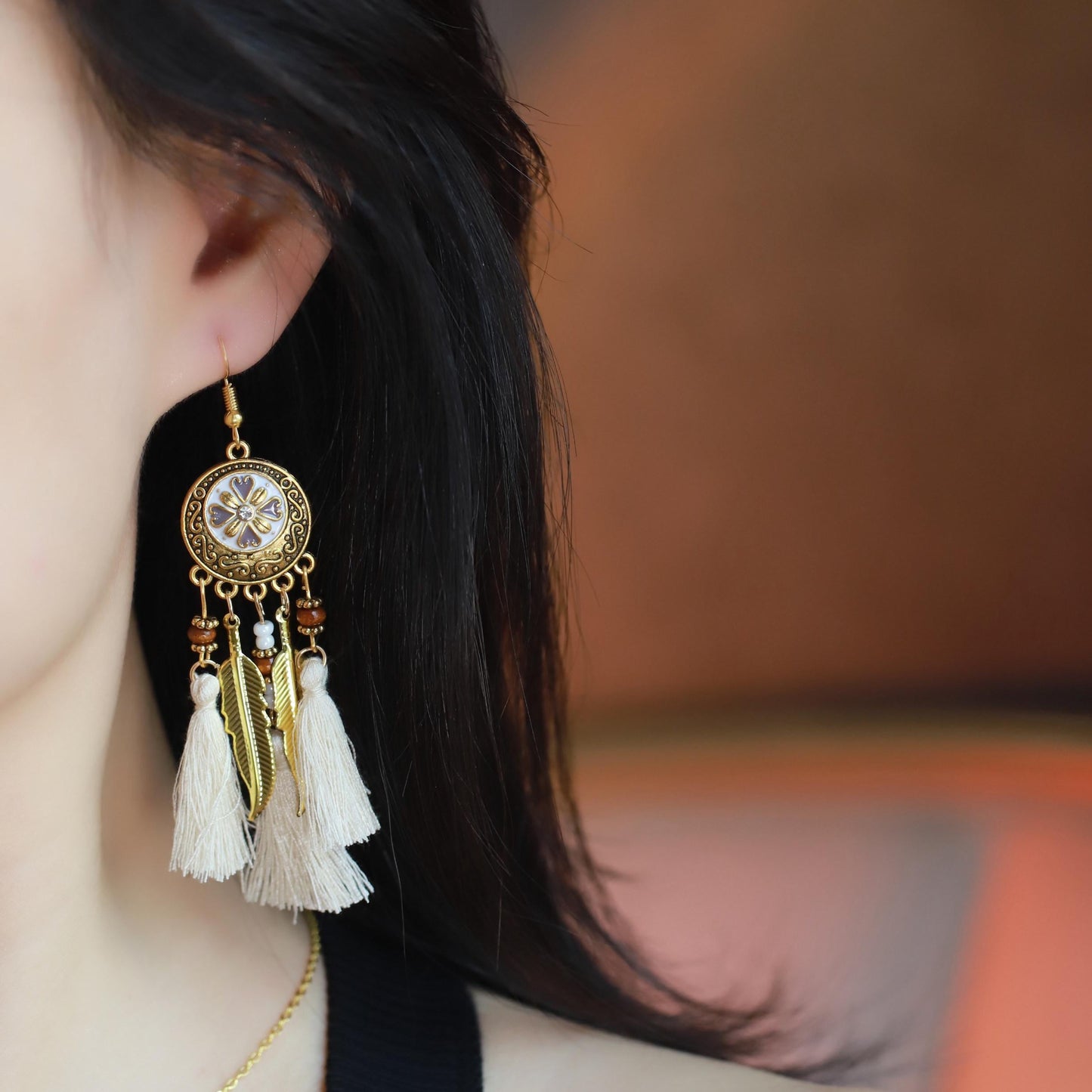 Boho Tassel Drop Earrings Handmade Gold