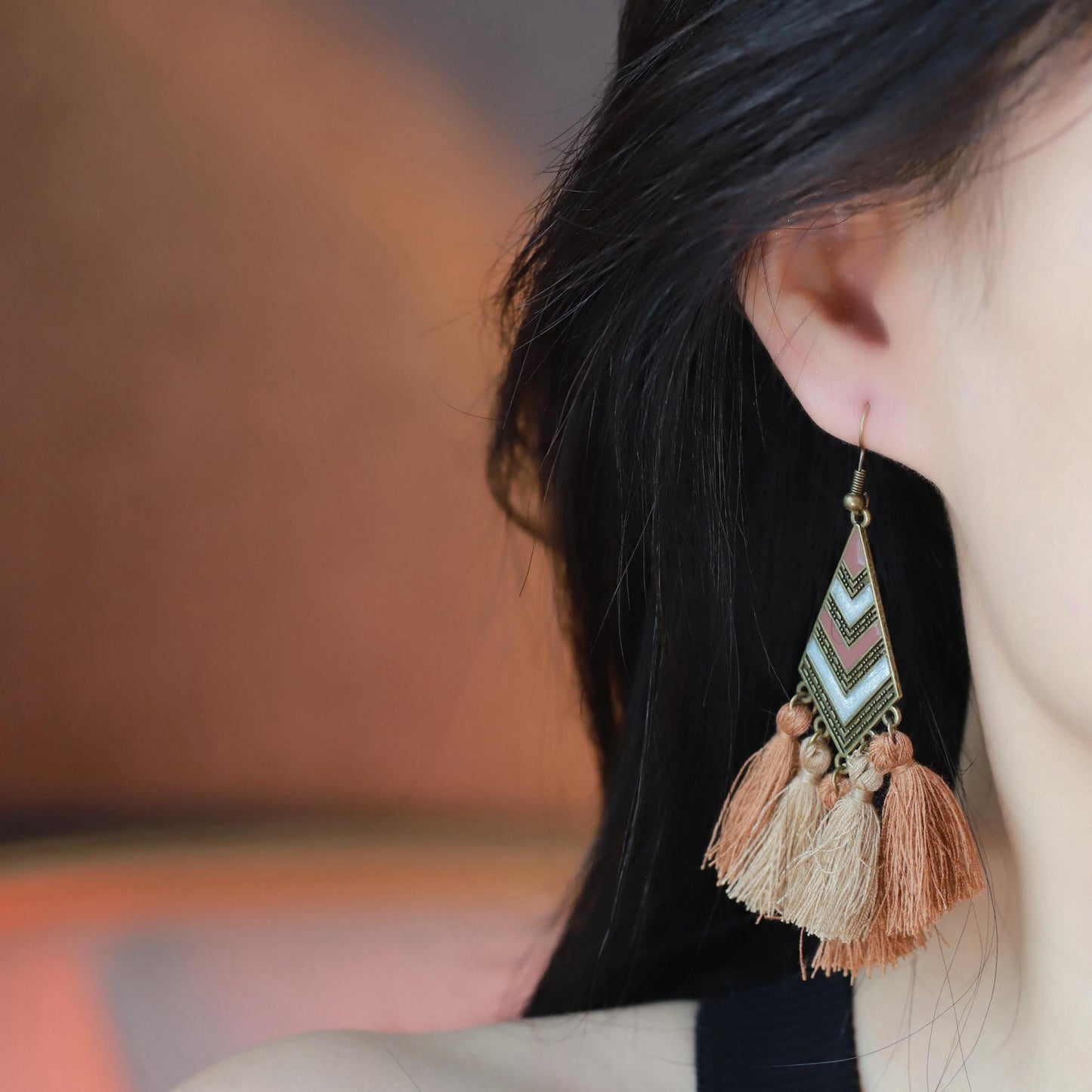 Boho Tassel Drop Earrings Handmade Gold