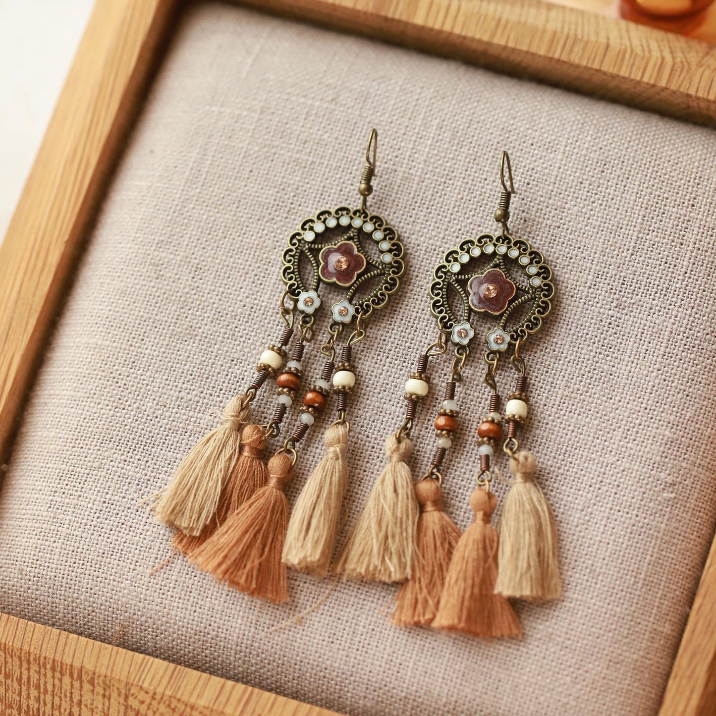 Boho Tassel Drop Earrings Handmade Gold