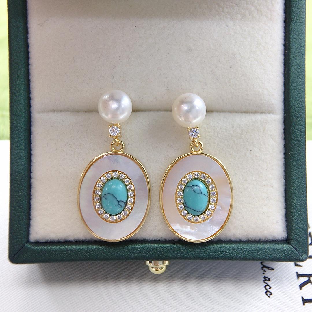 Handmade Turquoise Baroque Pearl Drop Earrings Vintage Gold Silver Bridal