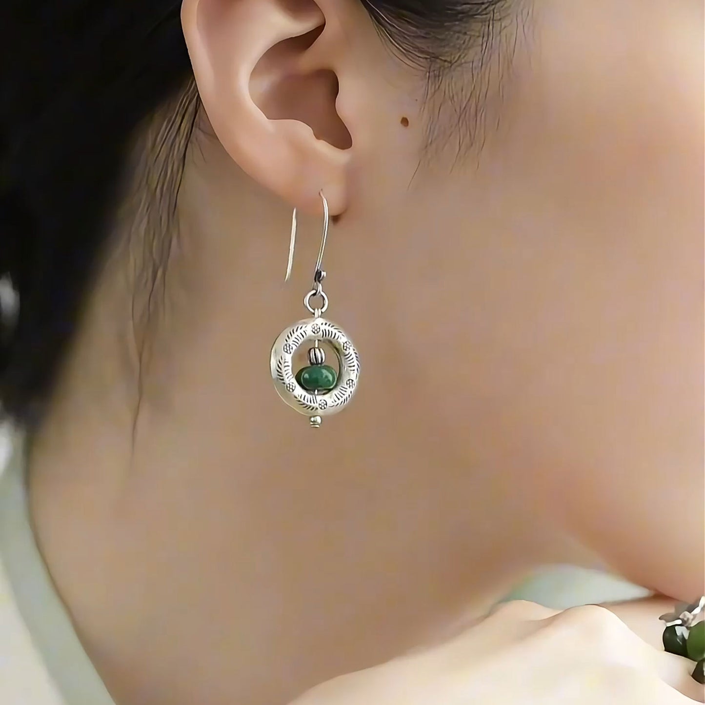 Asymmetrical Agarwood & Green Stone Leaf Drop Earrings