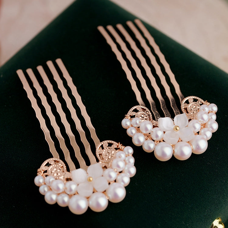 pair of round pearl hair combs with ivory beads for decorative updos