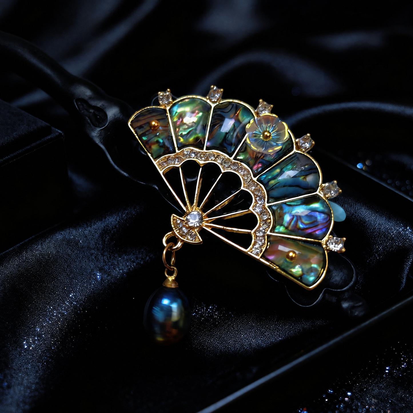 Iridescent Fan Hair Stick with Pendant